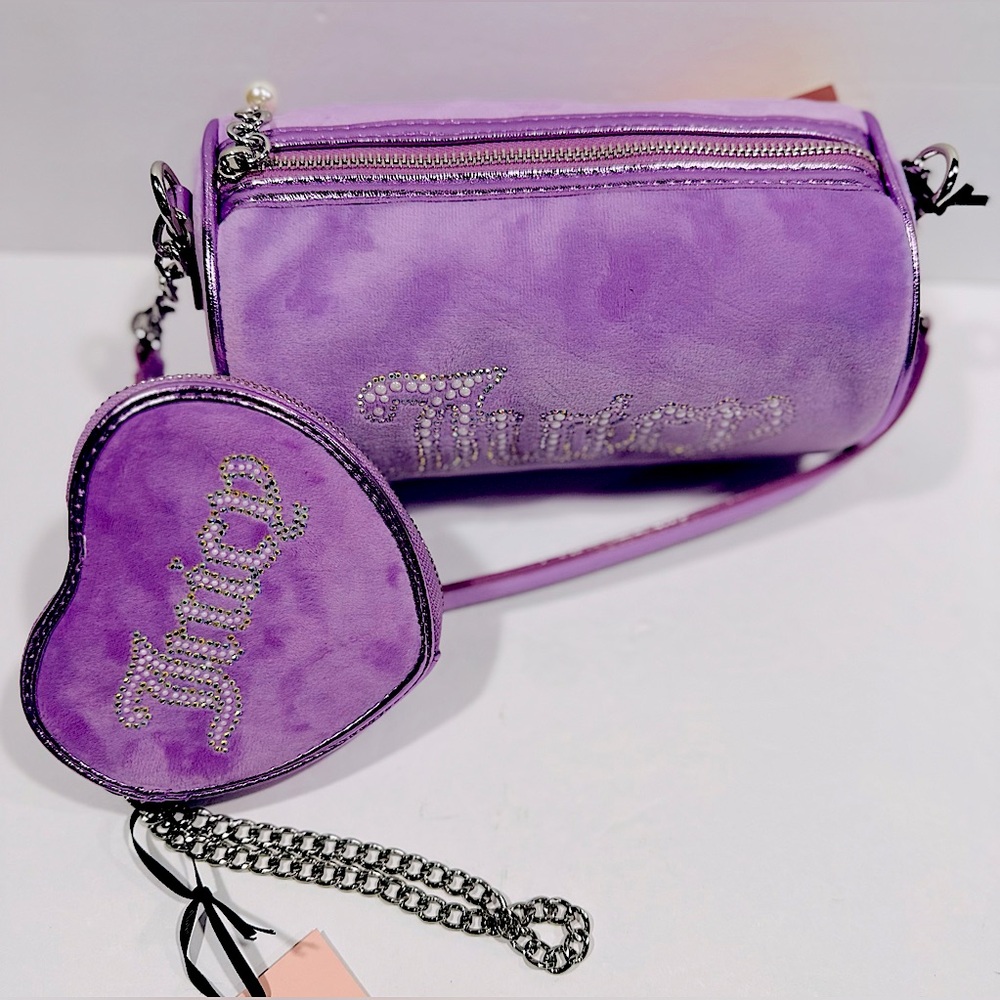 Juicy Couture String of Pearls Roll Bag with Matching Heart Shape Wallet